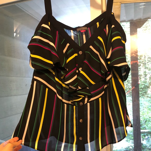 Vince Camuto Paradise Stripe Ruffle Front Tank - Picture 4 of 5
